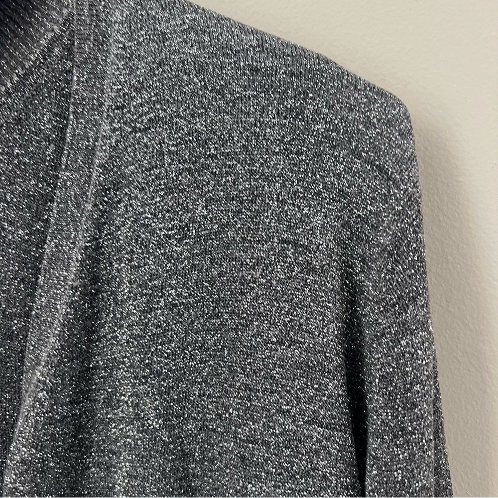 August Silk Shimmering Metallic Silver Knit Cardigan & Turtleneck Twinset SZ L - Picture 6 of 15